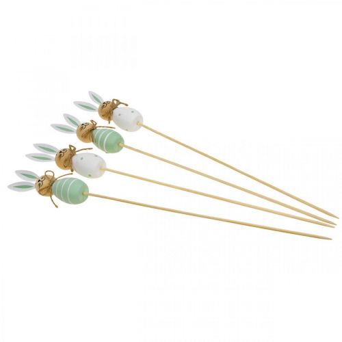 tételeket Virágdugó nyúlfa Húsvéti nyuszi zöld/fehér L34cm 4db