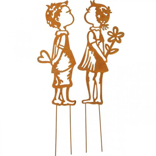 Floristik24 Nosztalgikus dugók, fiú és lány, kerti dekoráció, virágdugó patina L46,5cm 2 db-os készlet