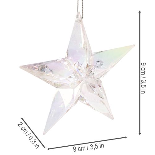 Dekoratív csillagdíszek, irizáló átlátszó akril, karácsonyfadíszek, 9 cm, 6 darab | Floristik24.hu
