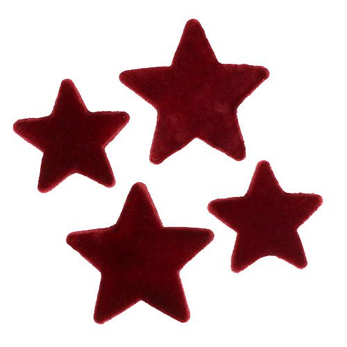 Floristik24 Karácsonyi dekorációs csillagok Bordeaux bolyhos asztaldísz 4-5cm 40db