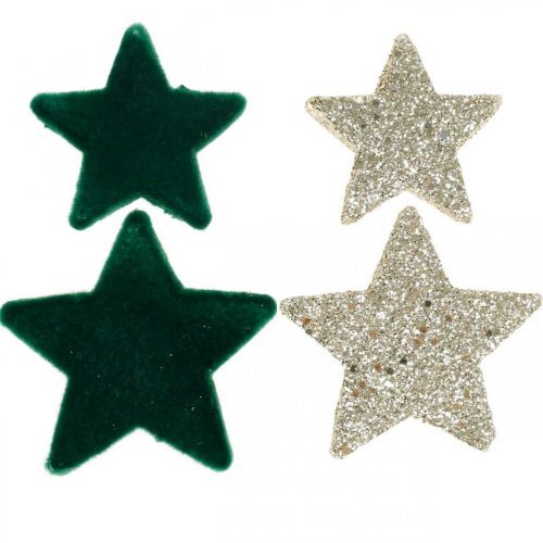 Floristik24 Csillagpermet zöld és arany keveréke Karácsony 4cm/5cm 40db