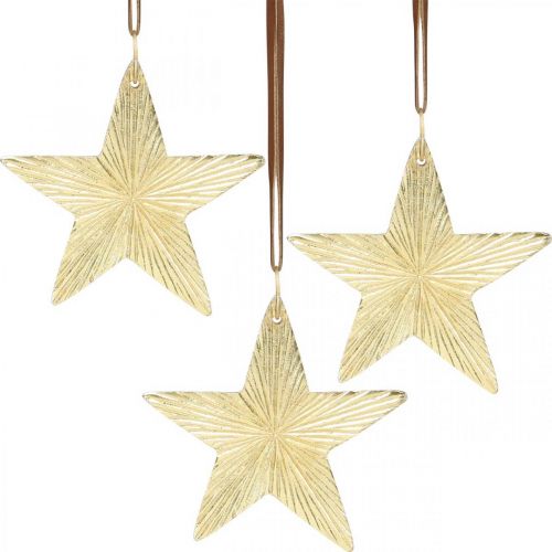 Floristik24 Akasztható csillagok, fém díszek, karácsonyfadíszek arany 9,5 × 9,5 cm 3db