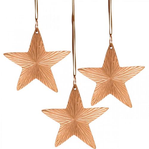 Csillag medál, karácsonyi dekoráció, fém dekoráció réz színű 9,5 × 9,5 cm 3db