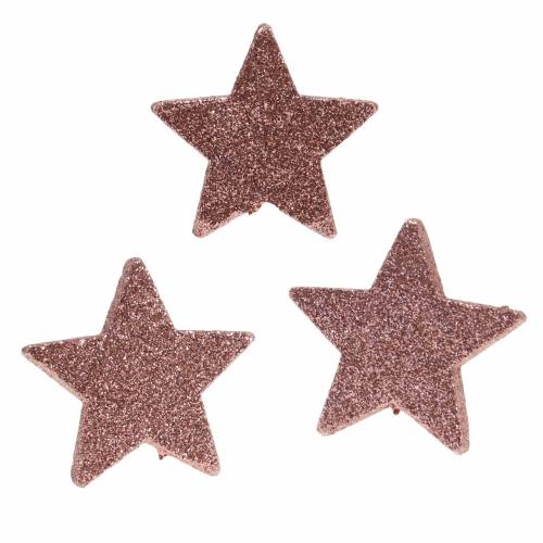 Floristik24 Csillag csillogó szórással díszítéssel 6,5cm rózsaszín 36db