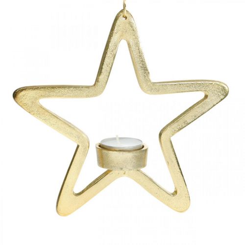 Floristik24 Dekoratív csillag teamécses tartó akasztható fém arany 20cm