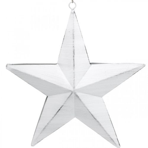 Floristik24 Felakasztható csillag, karácsonyfadísz, fémdísz fehér 19,5 × 18,5 cm