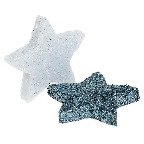 tételeket Csillagok mini 1,5cm fehér, kék csillámmal 144db