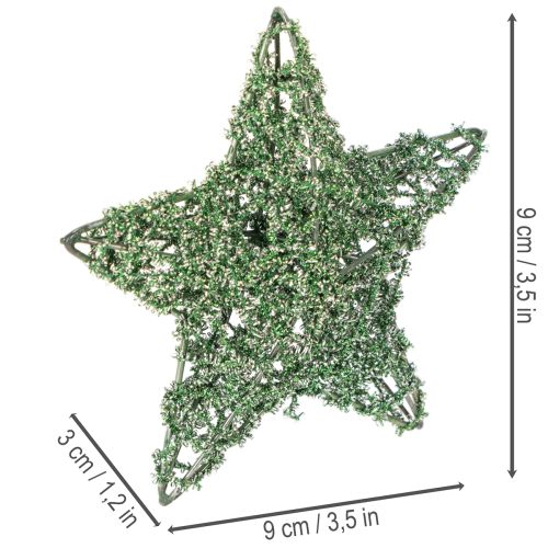Dekoratív zöld drótcsillag készlet, két méret, 10 cm, 12 darabos | Floristik24.hu