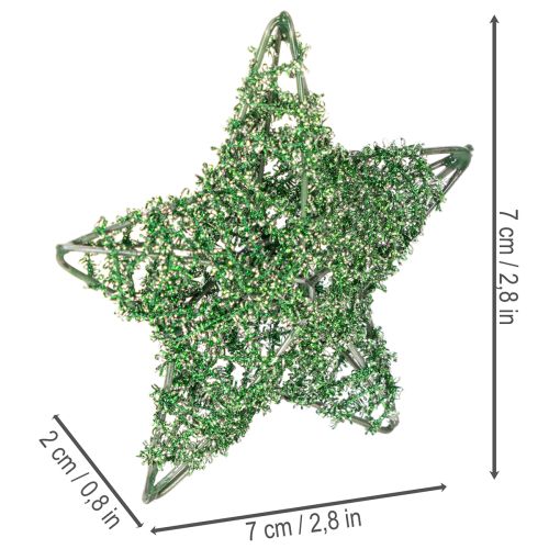 Dekoratív zöld drótcsillag készlet, két méret, 10 cm, 12 darabos | Floristik24.hu
