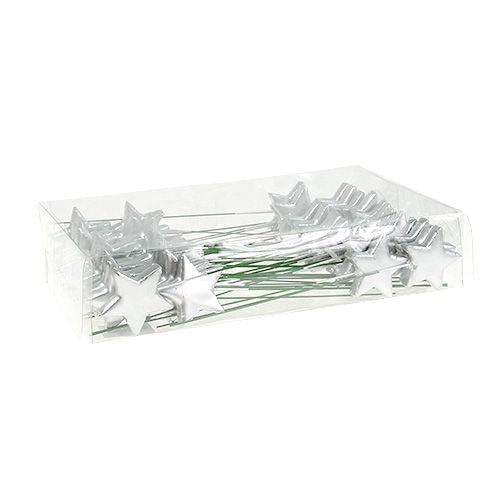 Floristik24 Csillagok huzalon ezüst 5cm L23cm 48 db