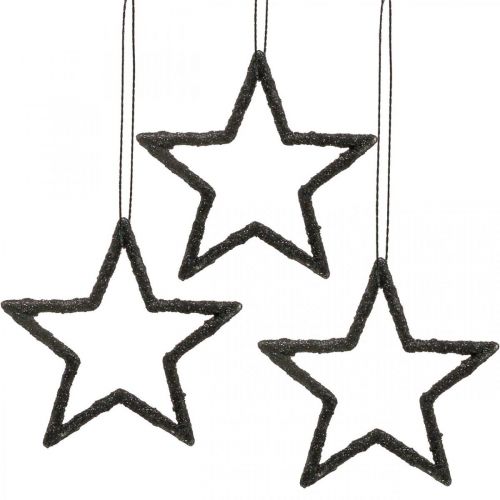 tételeket Karácsonyi dekoráció csillag medál fekete csillámos 7,5cm 40db