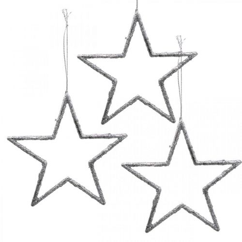Floristik24 Felakasztható csillag, karácsonyfadísz, dekoráció csillag ezüst 11,5 × 12cm 12db