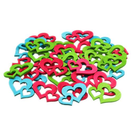 Floristik24 Scatter dekoráció fa szívek színes asst. 3cm x 4cm 72 db