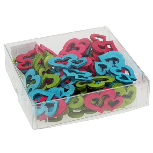 Floristik24 Scatter dekoráció fa szívek színes asst. 3cm x 4cm 72 db
