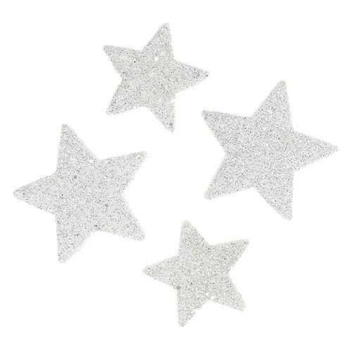 Floristik24 Szórt dekorációs csillagok fehér csillámmal 4-5cm 40p