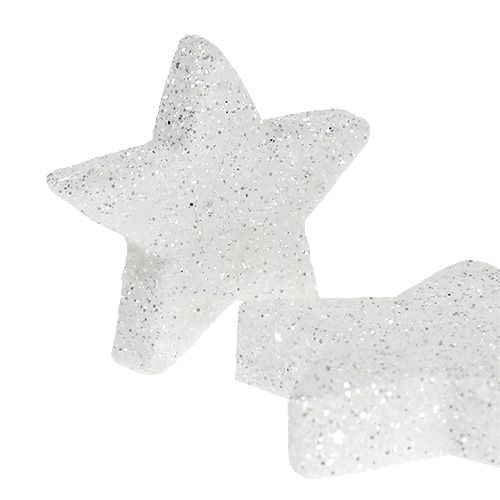 tételeket Szórt dekorációs csillagok fehér csillámmal 4-5cm 40p