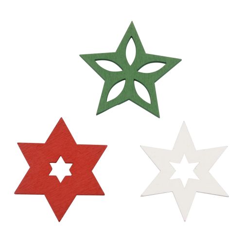 Szórványdísz karácsonyi fa csillagok piros/fehér/zöld Ø3,5cm 72db