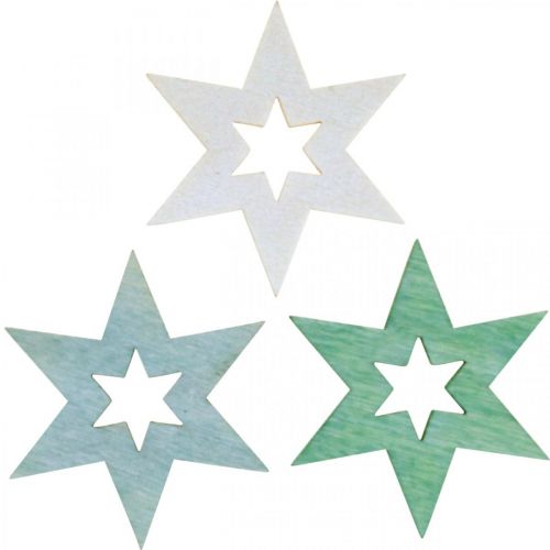 Floristik24 Fából készült csillagok deco permetező karácsonyi zöld H4cm 72db