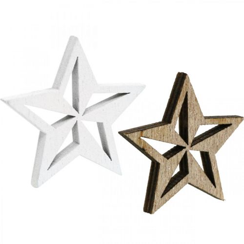 Floristik24 Fa csillagok deco permetező karácsonyi fehér/natúr 3,5cm 48db