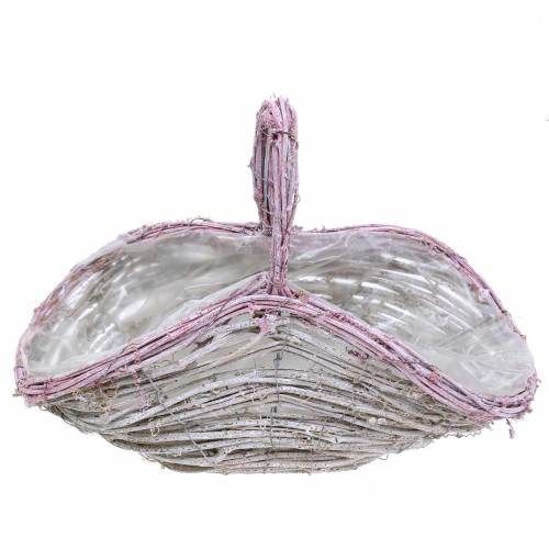 Floristik24 Virágkosár fogantyúval fehér-öregrózsa 35cm × 17cm H25cm