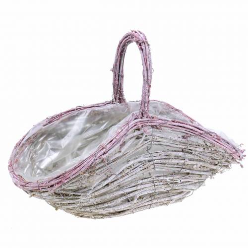 Floristik24 Virágkosár fogantyúval fehér-öregrózsa 35cm × 17cm H25cm