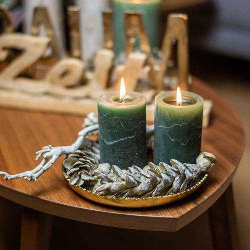 Floristik24 Strobus tobozok, karácsonyi, adventi dekoráció, fehér kúpok natúr, arany L9-14cm 20 db