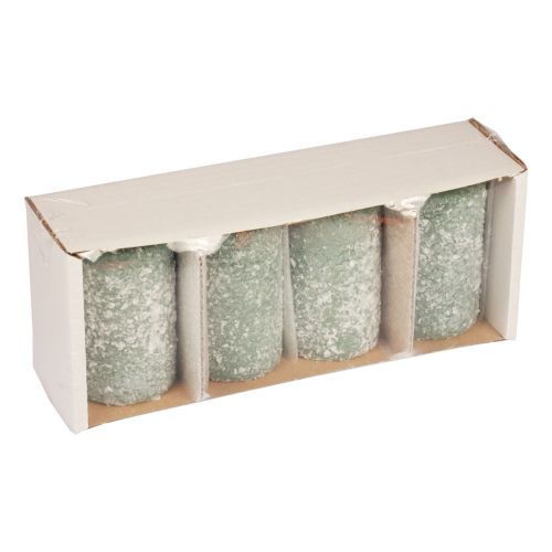 Floristik24 Oszlopos gyertyák téli karácsonyi gyertyák zöld 60×100mm 4db