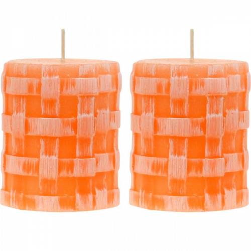 Rusztikus oszlopgyertyák, narancssárga, 80/65, önkioltó, 2 db-os készlet, vintage dekoráció