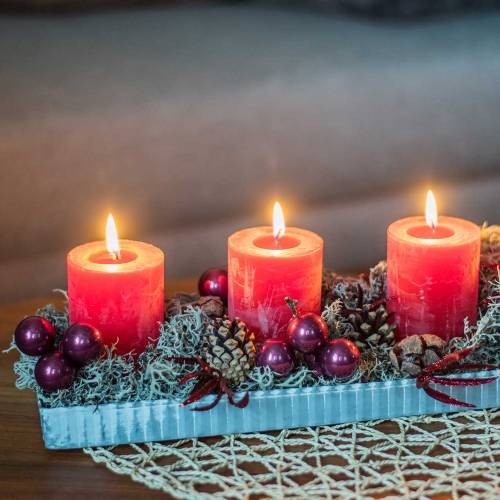 Floristik24 Tálca 4 db cink gyertyatartóval 40cm x 12,5cm 1db