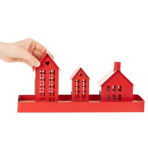 Fém mécsestartó, piros, tálcával, 35 cm, 1 szett | Floristik24.hu