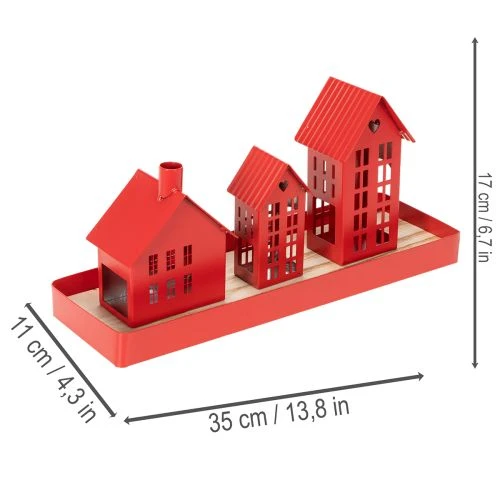 Fém mécsestartó, piros, tálcával, 35 cm, 1 szett | Floristik24.hu