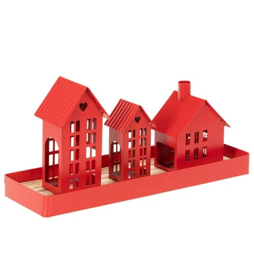 Fém mécsestartó, piros, tálcával, 35 cm, 1 szett | Floristik24.hu