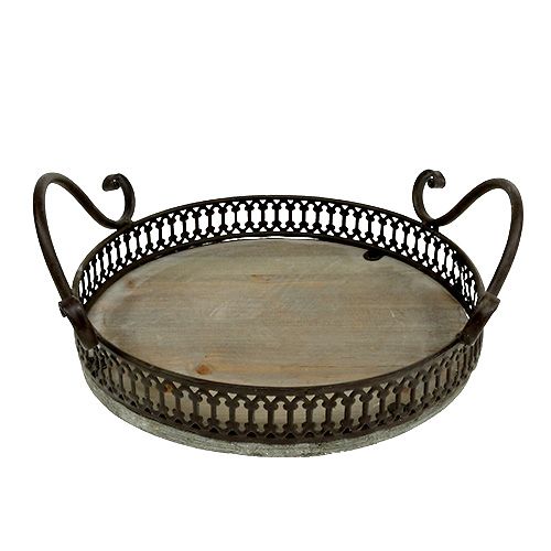 Floristik24 Tálca fogantyúkkal Ø20cm H8,5cm barna