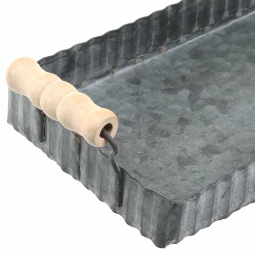 Floristik24 Dekoratív tálca fa fogantyúkkal, cink ezüst 24 × 12,5 cm