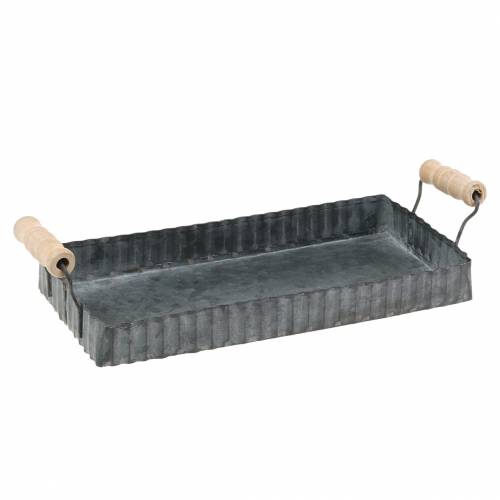 Dekoratív tálca fa fogantyúkkal, cink ezüst 24 × 12,5 cm