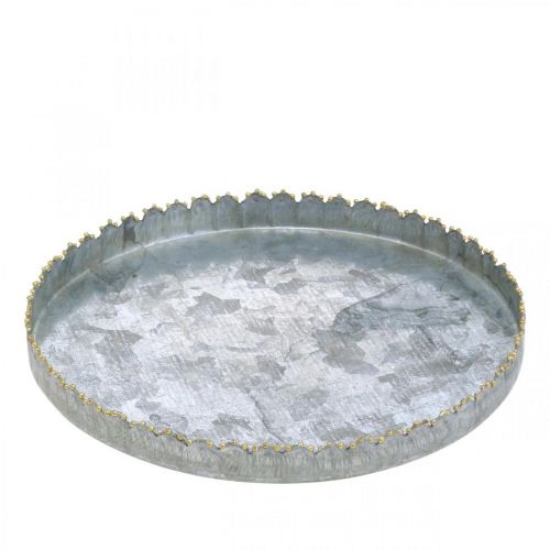 Floristik24 Fém dísztálca, asztaldísz, ezüst/arany díszítő tányér Ø18,5cm H2cm