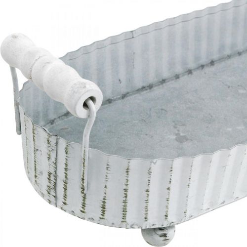 Floristik24 Dekoratív tálca, fém dekoráció ovális, gyertyatartó fehér, ezüst Shabby Chic L40 / 29,5cm 9,5 / 8,5cm 2 db-os készlet