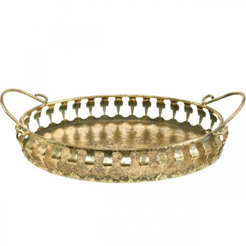 Floristik24 Fém tál füllel, dekoratív tálcakészlet arany antik megjelenés L39 / 33,5 / 28,5 cm 3 db-os készlet