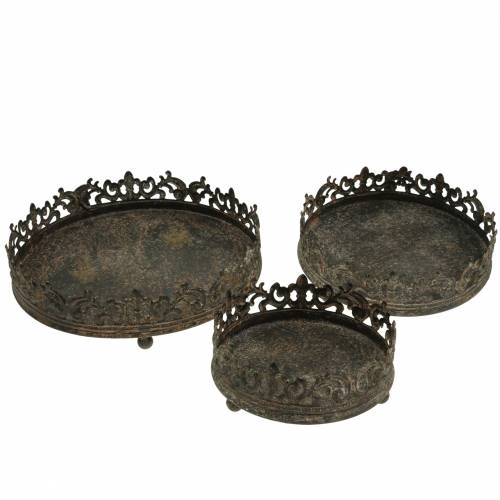 Floristik24 Antik fémtálca Ø16 / 20 / 25cm 3db