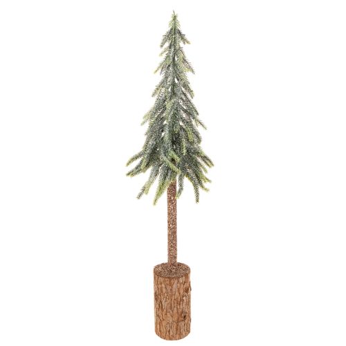 Műfenyő, jeges felülettel, fa talppal, téli dekorációval, 60cm