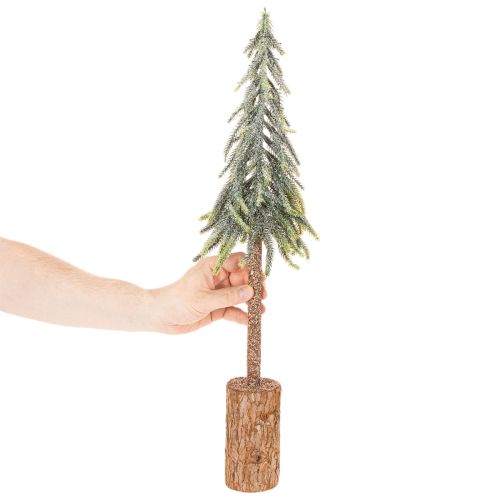 Műfenyő, jeges felülettel, fa talppal, téli dekorációval, 60cm | Floristik24.hu