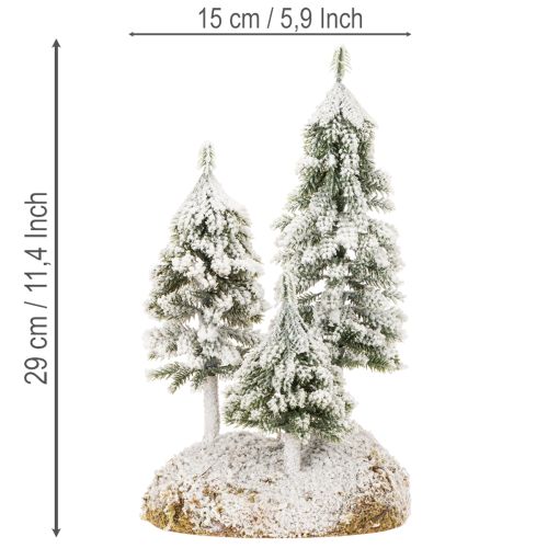 Hóval borított fenyőfák, mű téli táj karácsonyi faluba és asztaldísznek, 29 cm | Floristik24.hu