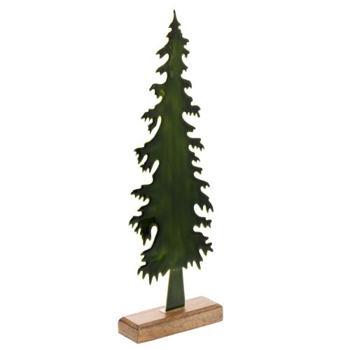 Dekoratív karácsonyfa fa talapzaton, asztaldísz, karácsony, 46cm
