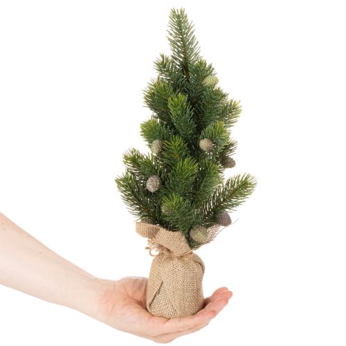 Műfenyő jutazsákban, kis asztaldísz, mini karácsonyfa, 38cm | Floristik24.hu
