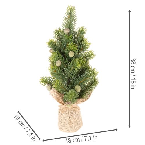 Műfenyő jutazsákban, kis asztaldísz, mini karácsonyfa, 38cm | Floristik24.hu