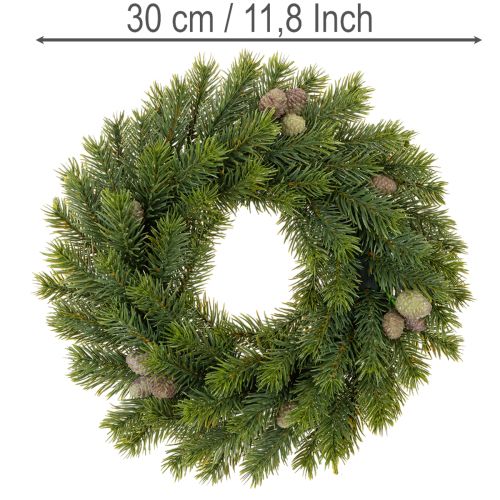 Műfenyőág koszorú tobozokkal ajtóra vagy asztalra, 30cm | Floristik24.hu