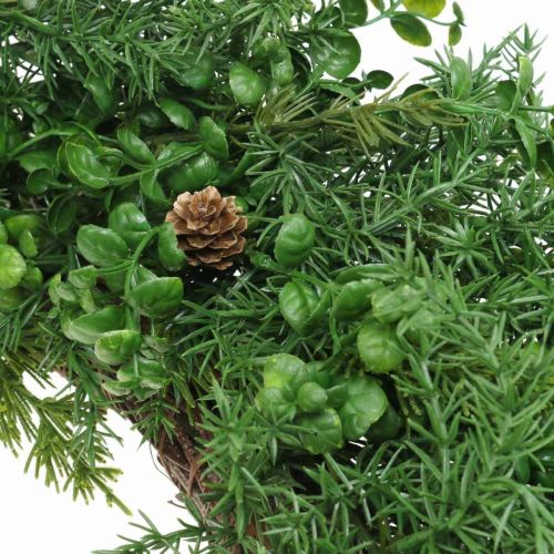 Floristik24 Dekoratív koszorú nagy tűlevelű ágak, kúpok és puszpáng zöld 70cm