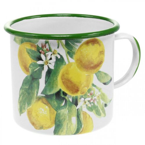 tételeket Zománcos ültetőpohár, dekoratív csésze citromággal, mediterrán virágtartó Ø9,5cm H10cm