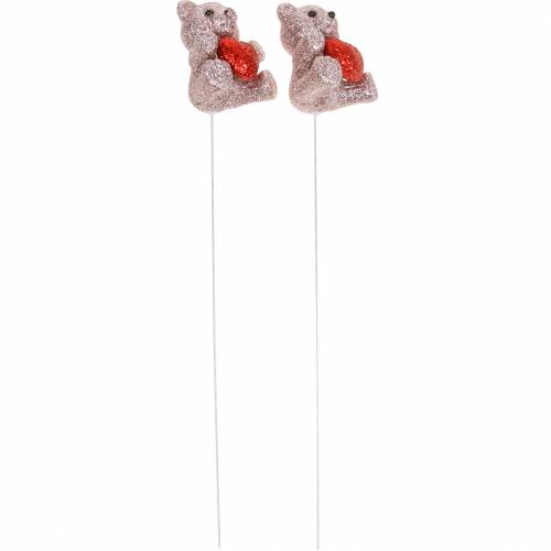 tételeket Dekoratív dugós maci szívvel, Valentin-nap, virágdugó csillám 9 db