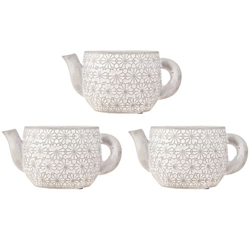 Floristik24 Teáskanna dekoratív kerámia virágtartó fehér mosott 16×10,5×8cm 3 db